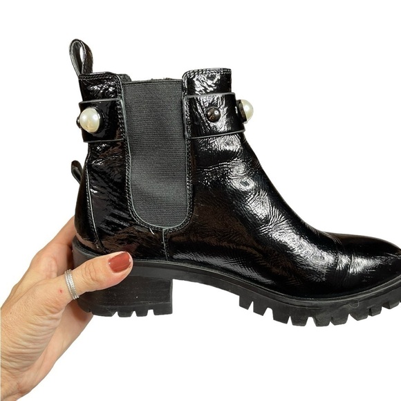 Karl Lagerfeld Paris Black Porshay Lug Sole Bootie studs sparkling crystals 8M - Picture 8 of 15